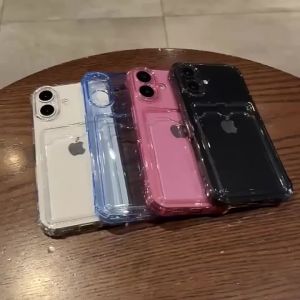 Wallet Card Holder Clear Soft Case For iPhone 16 11 13 12 14 15 17 Pro Max Plus Transparent Card Slots Shockproof Bumper Cover