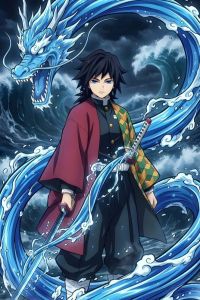 Bandai | DIY Demon Slayer Main Team Diamond Painting Water Dragon Lightning Cool Anime Modern Wall Decoration for Living Room and Bedroom