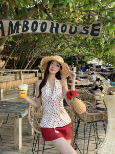 Halterneck Camisole Aesthetic Back Design Polka Dot White