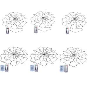 Welcomehome Spider Web Halloween Decoration Outdoor Lights 70 LED with Black Spider Stretch Cobweb Lighted Decor for Yard Outside