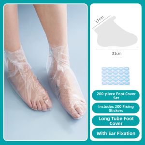 Disposable Plastic Foot Covers Waterproof Transparent Hand and Foot Isolation Covers for Spa Foot Soak Try On Shoes Protection 100 Pieces Long Tube Ear Fixation Included