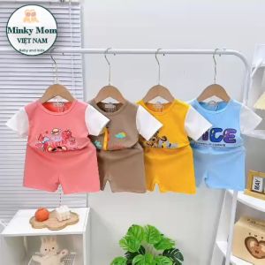 Bộ Quần Áo Trẻ Em Ngắn Tay Raglan Hiệu Minky Mom Vải Cotton Lụa Mềm Min Cho Bé 0-8 Tuổi TN-IN174