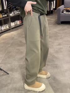 กางเกงขายาวทรงตรงบุขนแกะฤดูหนาวสำหรับผู้ชาย กางเกงขายาวทรงหลวม ทนทาน กันลม ใส่สบาย แฟชั่นสำหรับใส่ทำงานกลางแจ้ง