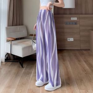 High Waist Wide Leg Pants Women Summer 2024 New Loose Slimming Straight Floor-Length Ice Silk Dyed Trousers Casual Commute Style