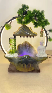 Thác Nước Phong Thủy Trầm Hương Tượng Phật Thiền Định Tiểu Cảnh Tịnh An Decor Phòng Khách Bàn Làm Việc.