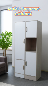 Almari Baju_Alamari Pakaian_Alamari Baju Murah Murah-SAMPOINT _ 600mm 1 Door Wardrobe & SIZE 3 COMPARTMENT / Door Waite Body BEIGE Colour / Space Storage Cabinet _Wardrobe Clothes_DIY Required / Easy Install / Ready Stock