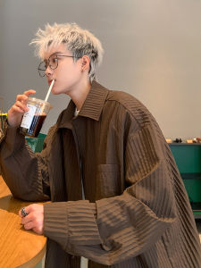 Maillard Vintage Vertical Striped Shirt Mens Long Sleeves Autumn Fashion Brand Fancy Handsome Shirt Coat