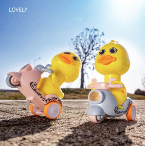 Tiktok Cartoon Kids Press Duck Motorcycle Toy Children Kid Motorcycle Model Pull Back Inertia Toys Eco-friendly Anti-Collision Yellow Duck for Baby