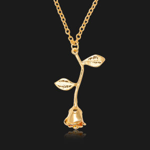 ZRM 3D Rose Pendant Necklace Custom Charm Necklace Final Rose Flower Beauty and the Beast Rose Flower Necklace