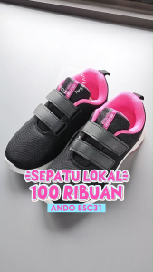 Sepatu Anak Sekolah Perempuan SD Kelas 1 2 3 4 5 Umur 6 7 8 9 10 11 Tahun Ando BSC 51 Perekat Tempel Hitam Fusia
