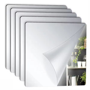 8ชิ้น แผ่นกระจกอะครีลิกติดด้วยตนเองขนาด 5.9 นิ้ว / แผ่นกระจกอะครีลิกแบบยืดหยุ่นพร้อมสติ๊กเกอร์ติดผนัง / กระจกหนา 2 มม. / กระจกแต่งหน้าห้องน้ำแบบไร้กรอบที่ไม่แตก