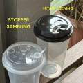 Gelas Plastik PP Cup Injection 12 Oz 14 Oz 16 Oz 24 Oz (1 Pack isi 25 Set) (1 Set Terdiri dari Cup + Tutup + Stopper Sambung) Bahan Bagus, Tebal, Anti Tumpah. 