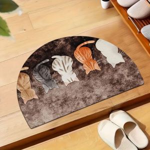 VIKAMA Cute Cat Half Round Doormat Non-Slip Absorbent Floor Rug For Entryway Front Door Hallway Indoor Home Decor