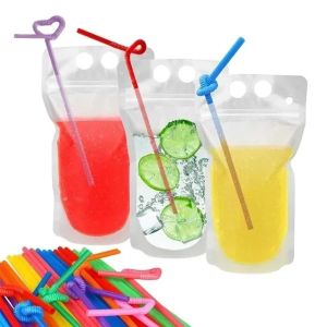10/20/50/100Pcs Drink Pouches for Adults Alcohol Pouches with Drink Straws Heavy Duty Reclosable Drink Pouch Bag Juice Pouches