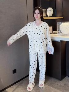 Large Size Cloud Cotton Pajamas for Women with Chest Pads Spring Autumn Korean Version Ins Style Long Sleeved Sleepwear Set Loose Home Clothes