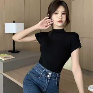 Fashionable Half-Neck Ribbed T-Shirt