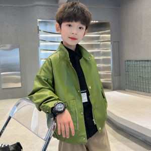 Boys Leather Jacket Outwear Spring and Autumn Clothing New Arrival 2024 Kids Handsome Top Childrens Western Style Locomotive Style Jacket