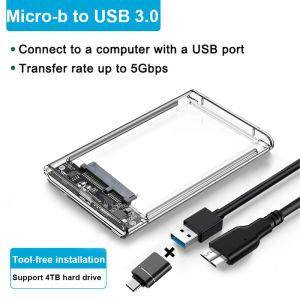 USB 3.0 / 3.1 USB C to SATA III HDD Adapter 5Gbps Tool Free Clear External Hard Drive Case 2.5 External Hard Drive Enclosure