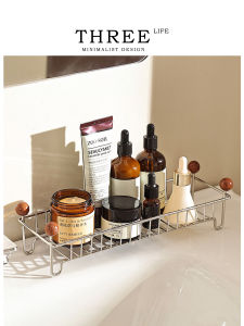 THREE LIFE | Cosmetic Storage Rack Stainless Steel Bathroom countertop Drip Tray