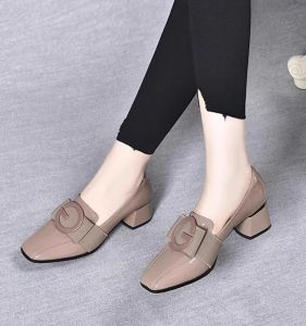 Genuine Leather Single Shoes for Women Square Head Medium Heel Spring Autumn New Style Patent Leather Shoes Korean Version