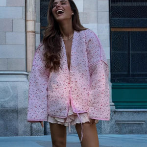 เสื้อแจ็คเก็ตผ้าฝ้ายผูกเชือก ทรงหลวม แขนยาว ปกติ สีสันสดใส ฤดูใบไม้ร่วง 2025 เสื้อคลุมกันหนาวแบบสวมหัว