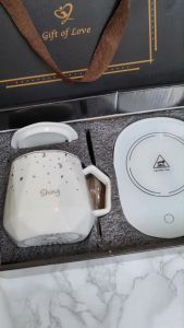 【Eonmir】Diamond USB Mug Set Keep Warm Cup Temperature constant Cup Heating New dream snowflake ceramic cup with lid teaspoon Mug Coffee Cup couple cup gift box packaging custom name customize