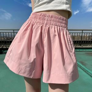 Quần Short Màu Hồng Nhạt Cạp Cao Mùa Hè 2025 Cho Nữ Quần Ống Rộng Chữ a Cạp Chun Đa Năng Thời Trang Quần Dài Thường Ngày