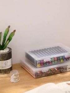 Large Capacity Pencil Case Transparent Plastic Notebook Sketch Marker Colored Lead Painting Storage Box Back To School Supplies