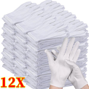 12Pairs Cotton White Work Safety Gloves for Coin Jewelry Ceremonial / High Stretch Solid Color Gloves / Breathable Sweat-wicking Protective Sleeve