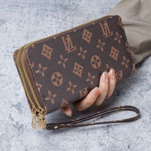 2025 New Long Wallet Womens Fashion Multi-Card Large Capacity Double Layer Leather Zipper Mobile Phone Bag PU Material