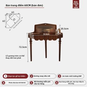 FANLUOWEI | Bàn Trang Điểm Góc Phong Cách Cổ Điển Từ Gỗ Nguyên Khối Có Kệ Và Bàn 2026 Mới