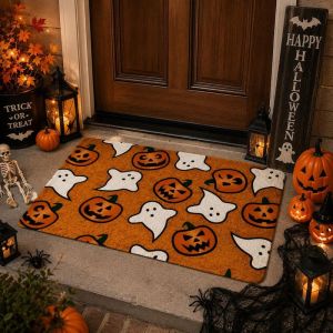 VIKAMA Halloween Pumpkin Ghost Doormat Non‑Slip Floor Rug for Indoor Outdoor Entrance Holiday Home Decoration