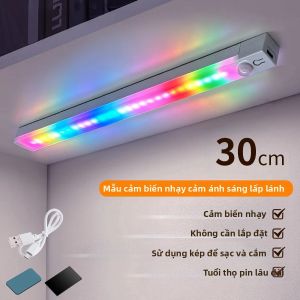 Thanh Đèn LED RGB Cảm Biến Chuyển Động Sạc Lại Được Gắn Từ Tính Dưới Tủ Đèn Ngủ Không Dây USB-C 5 Chế Độ Dùng Cho Tủ Quần Áo Tạo Không Khí Chơi Game