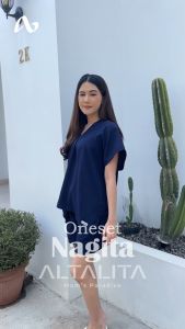 Altalita - One Set Jumbo Setelan Cringkle Airflow Premium Baju Tidur Wanita Dewasa Kekinian Celana Pendek V Neck Terbaru