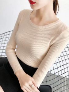 เสื้อไหมพรมใส่ด้านในแบบสั้นรัดรูปแมทช์ลุคง่ายแบบใหม่ฤดูใบไม้ร่วงและฤดูหนาวปี2022เสื้อถักตัวในแขนยาวรัดรูปสำหรับผู้หญิงเสื้อนักเรียน