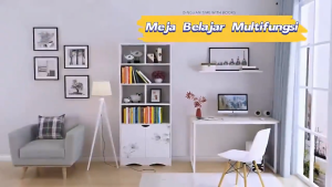 E-TIFE Meja Belajar Minimalis Meja Belajar Dengan Rak Buku Meja Kerja Dengan Rak Serbaguna (H Table)