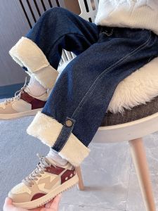 Quần Jeans Denim Lót Lông Cừu Dày Cho Bé Gái Mùa Thu Đông Quần Jeans Denim Dài Cạp Cao Cho Bé Gái Tuổi 2-8 Năm Quần Thường Ngày