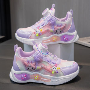 Girls Sports Shoes Spring Autumn New Style Knob Children Casual Breathable Mesh Anti-Slip Rubber Bottom Comfortable Shoes