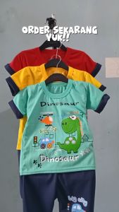 Setelan baju bayi anak laki laki motif karakter Dinosaurus City usia baby 3 sampai 15 bulan .