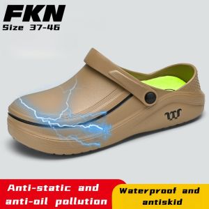 Summer mens sandals waterproof non-slip and oil-proof chef shoes comfortable slippers womens fashion outdoor beach shoes 46