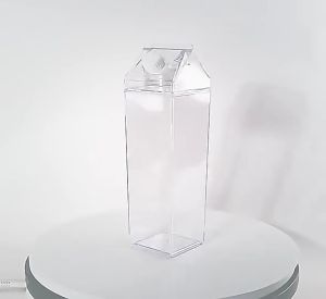 BATHI Fun Square Bottle 1000mL Botol Akrilik Karton Susu Bening Anti Tumpah Dekorasi Unik