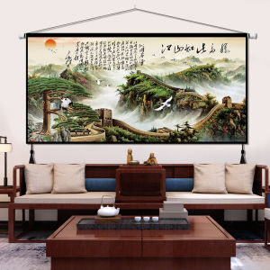 New Chinese Style Decorative Painting Hanging Cloth Sofa Wall Art Fabric Landscape Pine Tree Pattern Rectangular Mixed Fiber