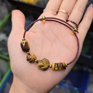 Q1688 Vòng lu thống ngũ điếu cỏ 4 lá hồ ly MH Vàng Nâu dây cáp cho Thổ và Kim - Phong Thuỷ TUDO P