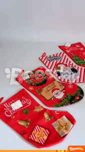 Kaos Kaki Natal Flanel Gantung 19x30cm (V95) | Hiasan Sepatu Natal Print