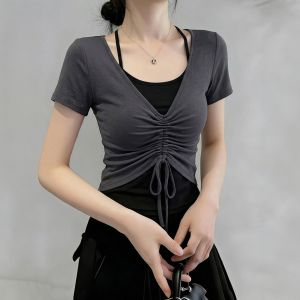Faux Layered Halter Sleeveless Slimming Sweet and Spicy Womens T-Shirt Summer Large Size