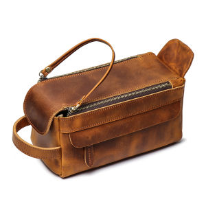 Retro European Cosmetic Bag Genuine Cowhide Cosmetic Bag Multifunctional leather handbag Crazy Horse Leather Toiletries Storage Bag NASVA