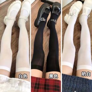 White Knee Socks Velvet Sock Womens Spring and Summer Thin Japanese Style Ins White Silk Stockings Black JK Hold-Ups