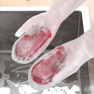 Dishwashing Cleaning Gloves Magic Silicone Rubber Dish Washing Gloves for Household Sponge Scrubber Kitchen Cleaning Tools