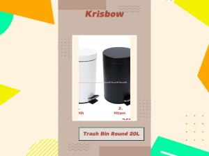 Krisbow 20L Black Hitam Trash Bin Round Tempat Sampah Pedal Softcase Bulat Model Injak Kaki Warna Putih White 20liter
