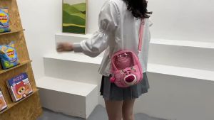 Túi đeo chéo trong suốt gấu dâu Lotso nhồi bông hai ngăn hình chữ nhật dễ thương _ Ting Ting
